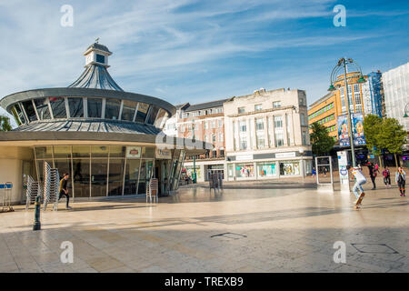 The popular Obscura Café is located between the Lower and Central Gardens in the centre of Bournemouth Square. Dorset. UK. Stock Photo