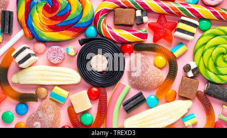 colourful holiday mixed sweets and candy like background, panorama Stock Photo