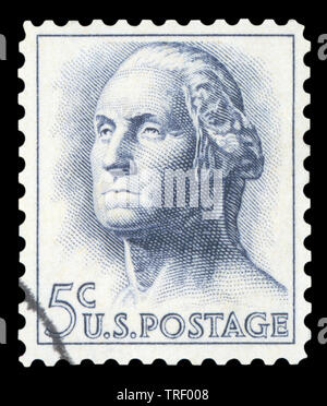 UNITED STATES OF AMERICA - CIRCA 1962: post stamp printed in US (USA) shows 1st president George Washington; Scott 1213 A650 5c blue gray; circa 1962. Stock Photo