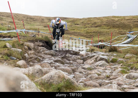 Finn Iles crash sequence during practice run - UCI Mountain Bike World Cup at Fort William, Scotland - series of 13 images  image 2/13 Stock Photo