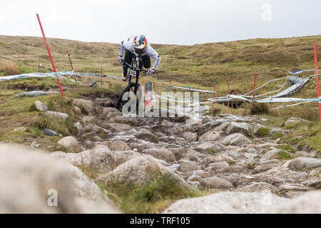 Finn Iles crash sequence during practice run - UCI Mountain Bike World Cup at Fort William, Scotland - series of 13 images  image 4/13 Stock Photo