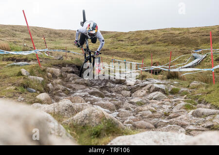 Finn Iles crash sequence during practice run - UCI Mountain Bike World Cup at Fort William, Scotland - series of 13 images  image 5/13 Stock Photo
