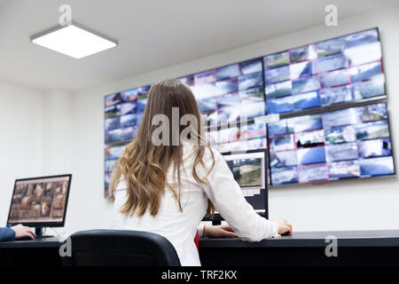 Security system operator. Security surveillance. Stock Photo