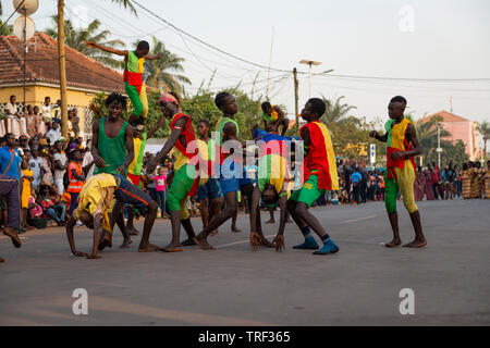 Bissau, Republic of Guinea-Bissau - February 12, 2018: Group of boys performing during the Carnival Celebrations in the city of Bisssau. Stock Photo