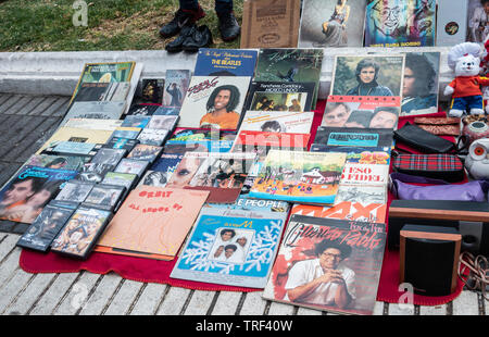 Vinyl records on street market in Spain Stock Photo