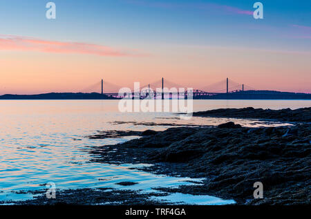 Sunrise with the three Forth Bridges at South Queensferry Stock Photo