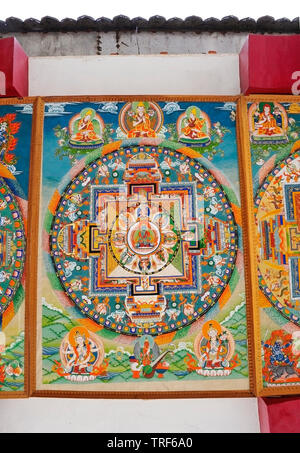 Tibetan Buddhist painting (wheel of life), Thiksey Gompa, Leh, Ladakh. India Stock Photo