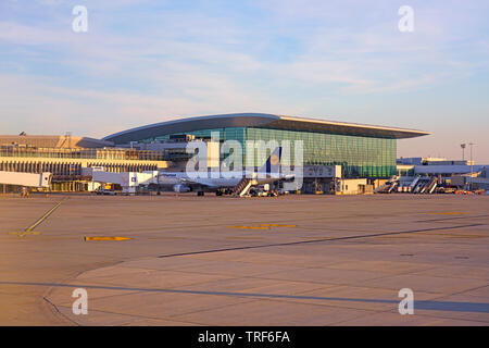 BUDAPEST, HUNGARY -25 MAY 2019- View of the Budapest Ferenc Liszt International Airport (BUD), formerly known as Budapest Ferihegy International Airpo Stock Photo