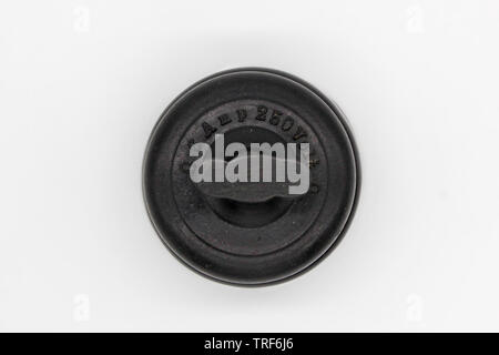 Antique switch on off bakelite, isolated on white background, close-up Stock Photo
