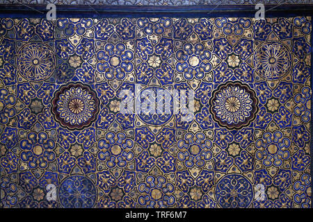 Cairo, Egypt - March 01, 2010: Luxurious Gold and Blue Mosque Ceiling at Qalawun Complex in Cairo, Egypt. Stock Photo
