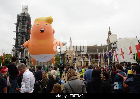 Protest in Central London on the second day of the visit by the President of the United States Donald Trump, Tuesday 3rd June 2019. Stock Photo