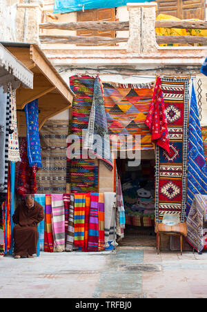 ESSAOUIRA - JAN 05: Traditional Moroccan street market or souk in the old part of Essaouira medina on January 05. 2018 in Morocco Stock Photo