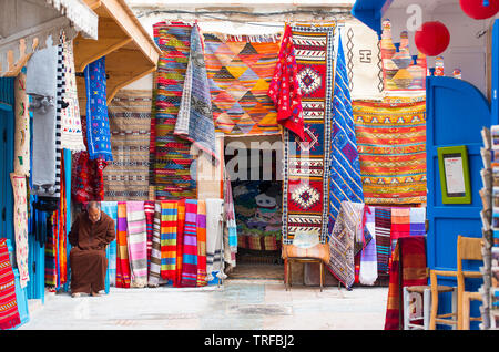 ESSAOUIRA - JAN 05: Traditional Moroccan street market or souk in the old part of Essaouira medina on January 05. 2018 in Morocco Stock Photo