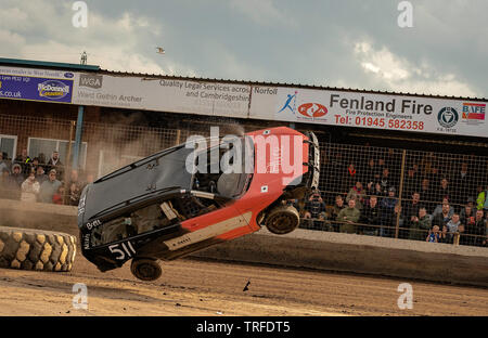 Ramp Rollover at the Adrian Flux Arena, Kings Lynn, Norfolk, UK Stock Photo