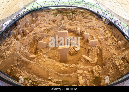 Gobekli Tepe Turkish for 'Potbelly Hill', is an archaeological site in the Southeastern Anatolia. 12 thousand years ago. Gobeklitepe archaeological si Stock Photo