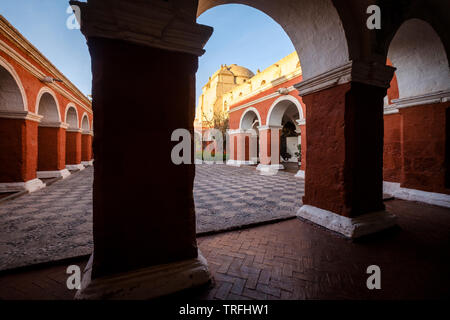 Main Cloister or Claustro Mayor at Monastery of Santa Catalina de Siena or Convent of Santa Catalina in the Historical Center of Arequipa, Peru Stock Photo