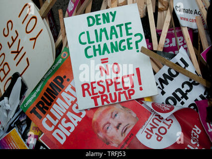 Protest against the state visit of President Trump in Parliament Square, London on June 4th 2019. Placards. Stock Photo