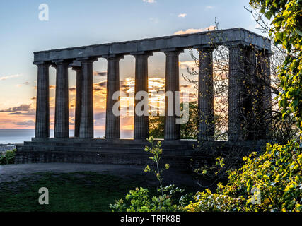 National Monument of Scotland pillars, Calton Hill, Edinburgh at sunrise.