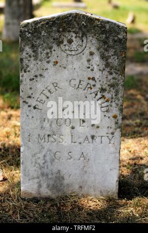 Confederate Tombstones in the Friendship Cemetery, Columbus, Mississippi. Stock Photo