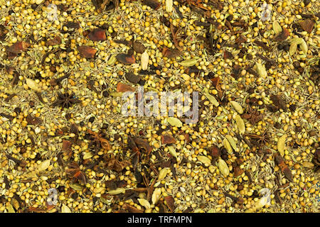 Aromatic spices and herbs,Seamless texture with spices and herbs,Seasonings background for design packaging of food Stock Photo
