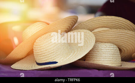 Hat summer / Made from natural materials straw or bamboo hat Stock Photo