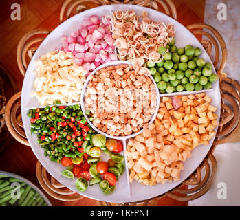 Set of herbs and spices and vegetable slice on tray for ingredients taste savory cook spicy food of asia Stock Photo