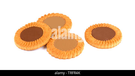 Sandwich biscuits with chocolate, isolated on white background Stock Photo