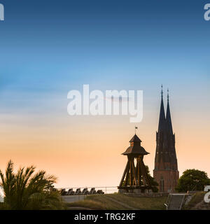 The Gunilla bell (Gunillaklockan) at the castle hill and the Cathedral. Uppsala, Sweden, Scandinavia. Stock Photo