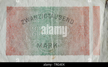 Back of a vintage German twentythousand mark banknote