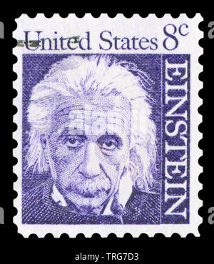 UNITED STATES OF AMERICA - CIRCA 1965: A postage stamp with a portrait of famous physicist Albert Einstein (1879-1955), commemorating the 10th year Stock Photo