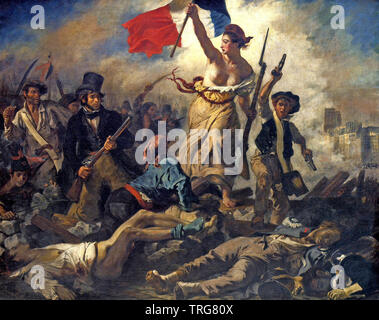 LIBERTY LEADING THE PEOPLE 1830 painting by Eugene Delacroix to commemorate the French July Revolution of 1830 Stock Photo