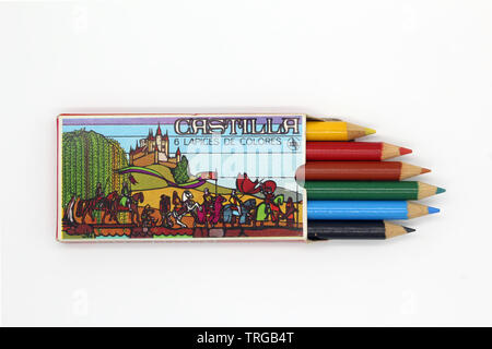 Color pencils in cardboard box, close-up Stock Photo