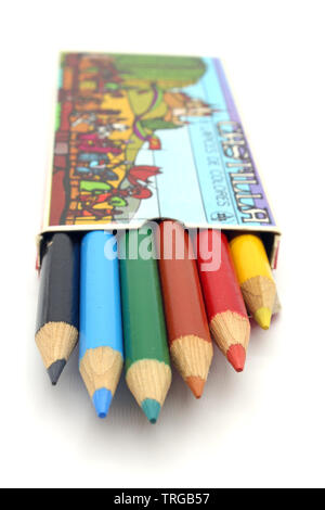 Color pencils in cardboard box, close-up Stock Photo