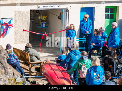 North Berwick, East Lothian, Scotland, United Kingdom, Charity Beach Wheelchairs celebrates opening of a new storage area in the harbour area Stock Photo