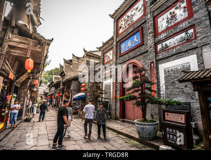2 June 2019, Fenghuang China : old street view in Phoenix ancient town with entrance of Tianhou palace in Fenghuang Hunan China Stock Photo