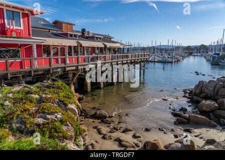 Monterey Fisherman's Warf in California on a blue sky winter morning. Stock Photo