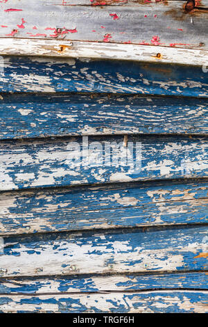 Abstract image of weathered wooden strips of a clinker built wooden dinghy in Steveston British Columbia Canada Stock Photo