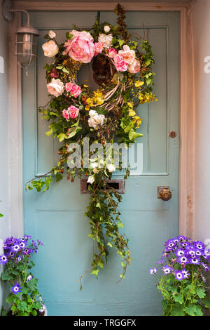Vibrant floral display Front Door Cornwall Stock Photo