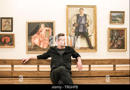 Portrait of Serhiy Zhadan, Ukraine’s most famous contemporary novelist and poet, in the National Art Museum of Ukraine Stock Photo