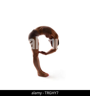 Yoga alphabet. The letter P formed by body of yogi Stock Photo