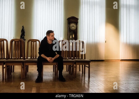 Portrait of Serhiy Zhadan, Ukraine’s most famous contemporary novelist and poet, in the National Art Museum of Ukraine Stock Photo