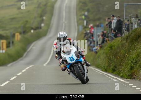 Michael Rutter - Bathams Mugen in action in the SES TT Zero class at Creg-ny-Baa during Qualifying at the 2019 Isle of Man TT (Tourist Trophy) Races, Stock Photo