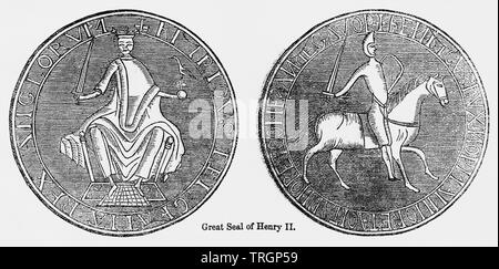 Great Seal of Henry II, Illustration from John Cassell's Illustrated History of England, Vol. I from the earliest period to the reign of Edward the Fourth, Cassell, Petter and Galpin, 1857 Stock Photo