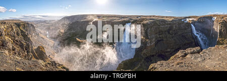Panoramic view of Haifoss Waterfall in Iceland and the surrounding valley. Stock Photo