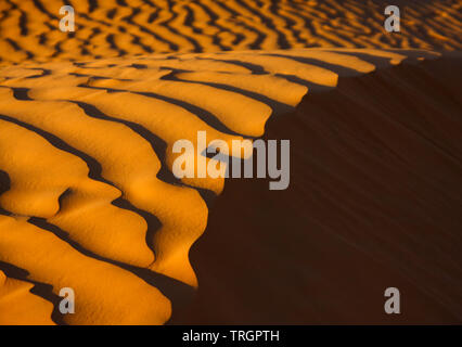 Sunshine on ripples in the sand provide a distinct pattern. Sahara Desert, Tunisia, Africa. Stock Photo