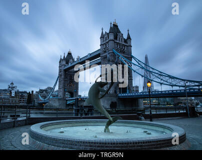 Tower Bridge is a combined bascule and suspension bridge in London, built between 1886 and 1894. The bridge crosses the River Thames Stock Photo