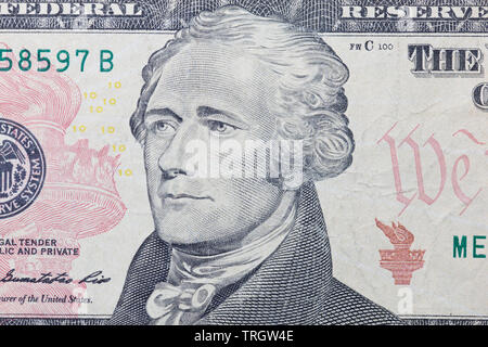 Alexander Hamilton on the new 10 Dollar bill Stock Photo