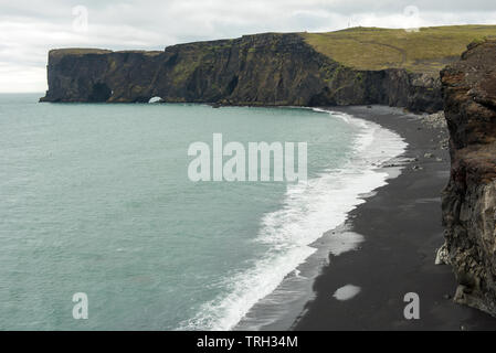 Reynisfjara black sand beach near Vik, on the Atlantic ocean coast, Iceland Stock Photo