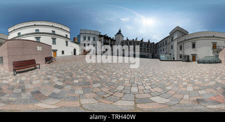 360 degree panoramic view of Vilnius, Lithuania. May 2019.  360 panoramic view of the courtyard of the Palace of the Grand Dukes of Lithuania