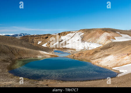 Twin Lakes, volcanic crater lakes on the slopes of Krafla, near Myvatn in north-east Iceland. These are just beyond the more famous Stóra Víti lake Stock Photo